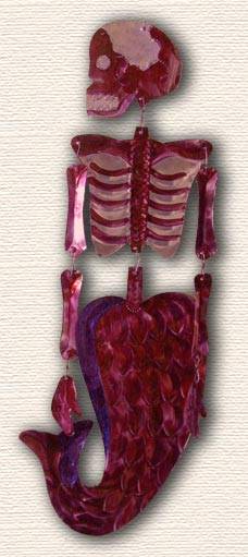pink mermaid calavera painted tin art