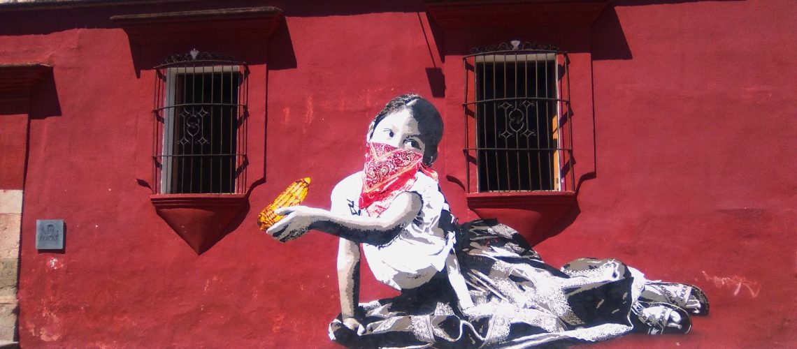 Mural of indigenous girl with covered face